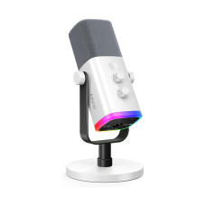 FIFINE XLR/USB Gaming Microphone for Streaming Podcasting, PC Computer RGB Mic, with Gain Knob, Mic Mute, Monitoring Jack, Gamer Mic for Recording Video Creation-AmpliGame AM8 White